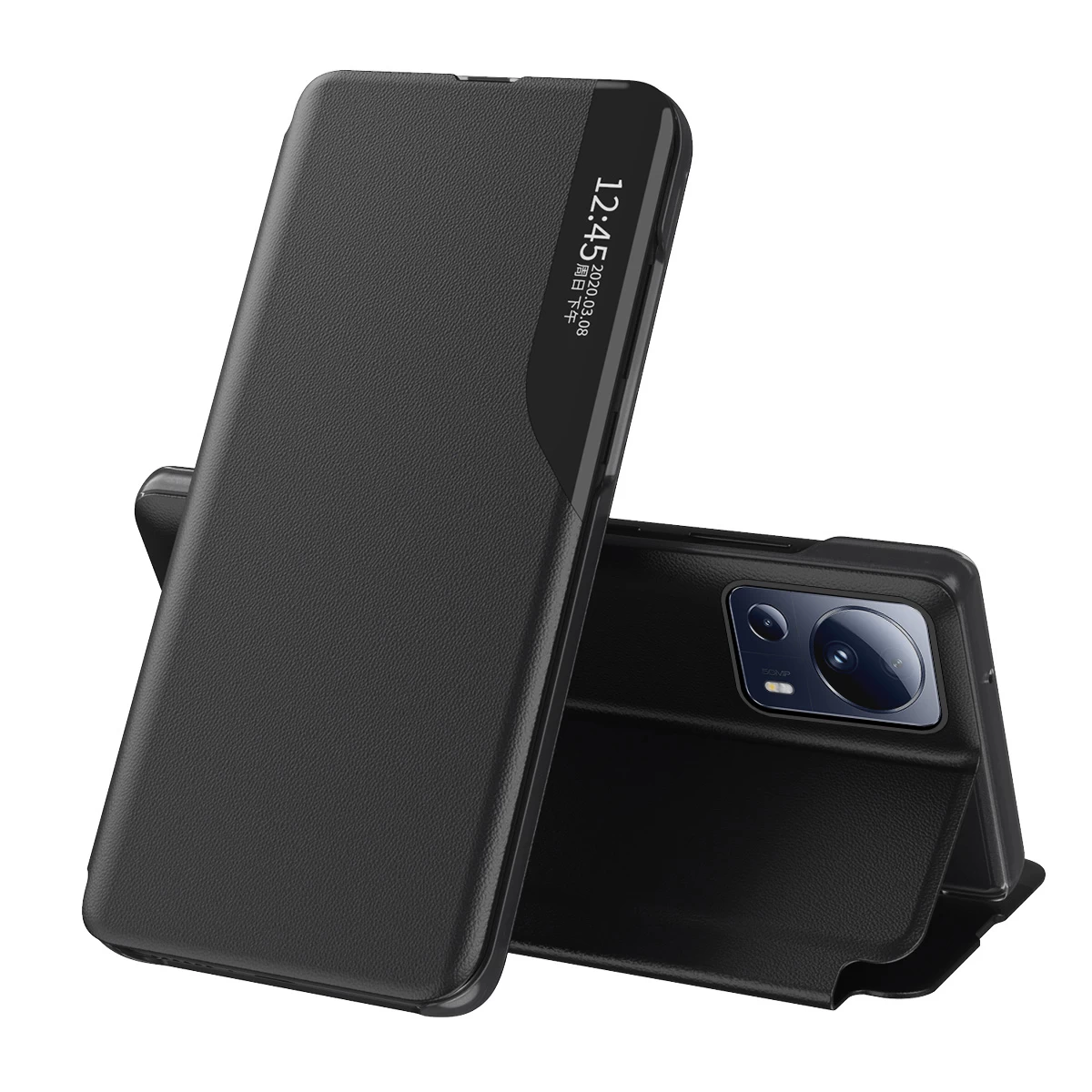 Dėklas Su Atvartu Ir Stovu, Skirtas Xiaomi 13 Lite Eco Leather, Juodas