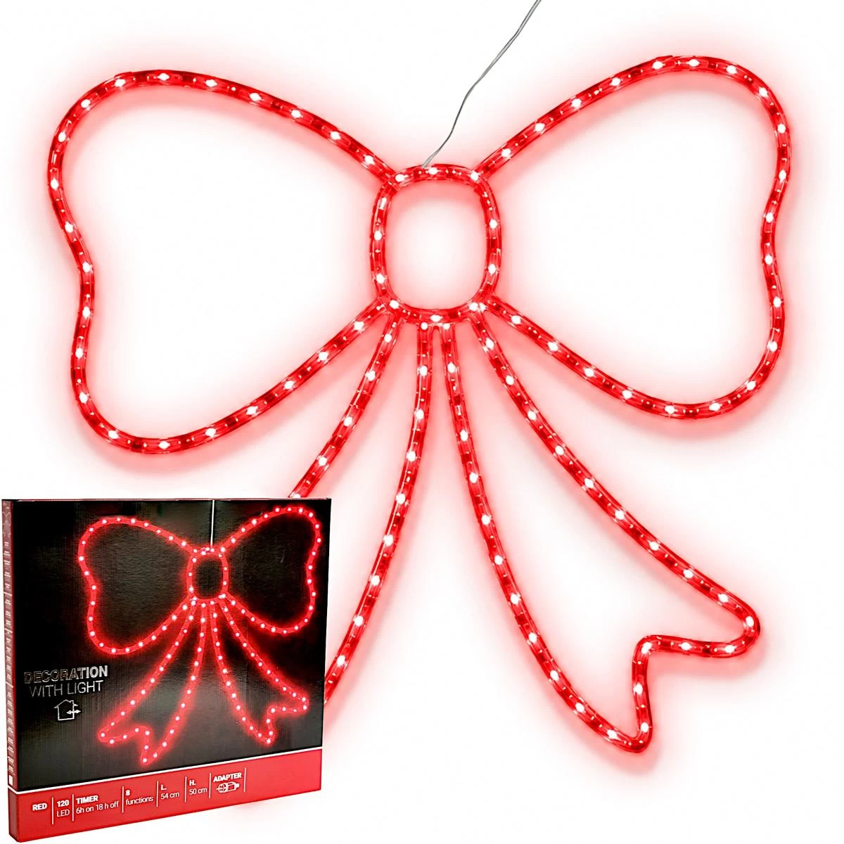 Dekoratyvinė Kokarda, 55 Cm, Raudona, 120 Led