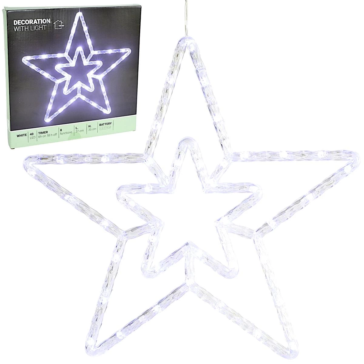 Dekoratyvinė žvaigždė Su 40 Led Apšvietimu, 35 Cm, Balta