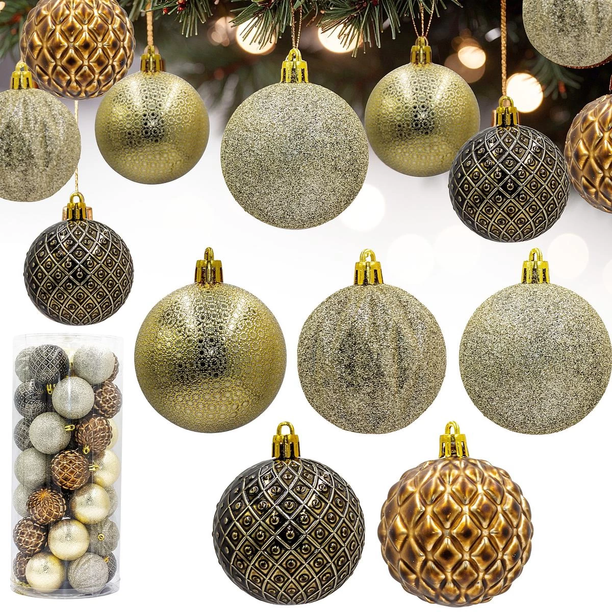 Dekoratyvinis Plastikinis Baublys 6 Cm Rinkinys, 35 Vnt. Gintarinis