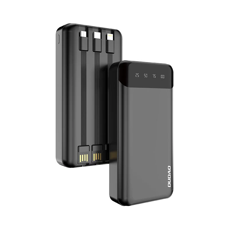 Didelės Talpos 20000 Mah Maitinimo Blokas Su 3 Integruotais Usb-c Microusb Lightning Kabeliais, Juodas Didelės Talpos 20000 Mah Maitinimo Blokas Su 3 Integruotais Usb-c Microusb Lightning Kabeliais, Juodas