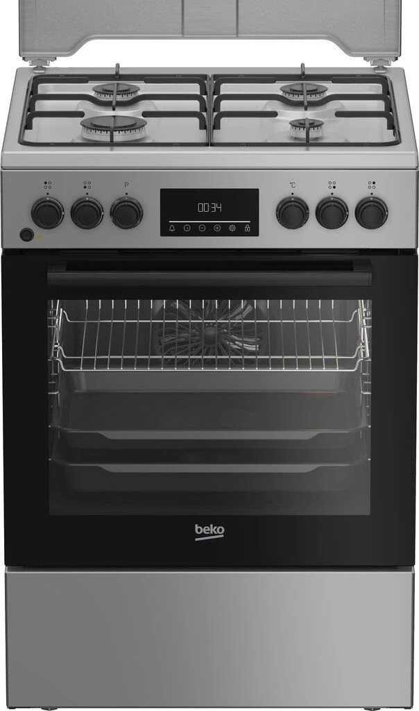 Dujinė 60 cm pločio viryklė BEKO FBM62320SDS su elektrine orkaite, pilkos sp.