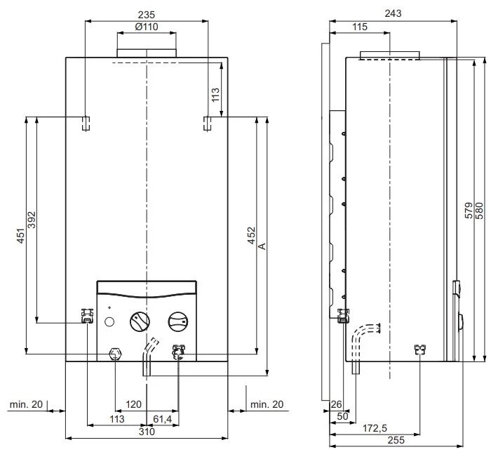 Dujinė karšto vandens šildymo kolonėlė Vaillant MAG mini 114/1 I (H-INT) (gamtinės d., bat. uždegimas)