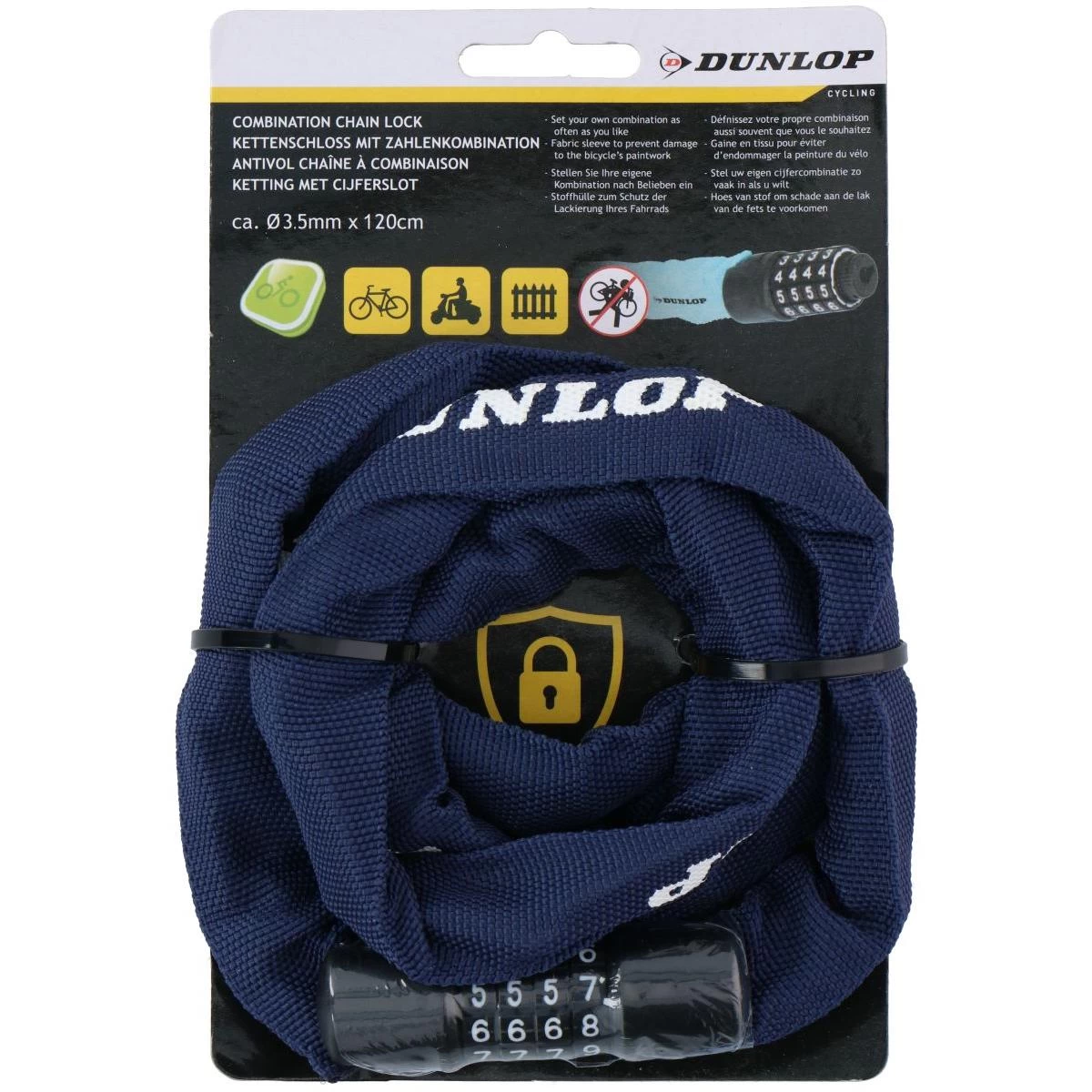 dunlop Dviračio Grandinė Su 120 Cm Ilgio Kombinuotu Užraktu - Tamsiai Mėlyna