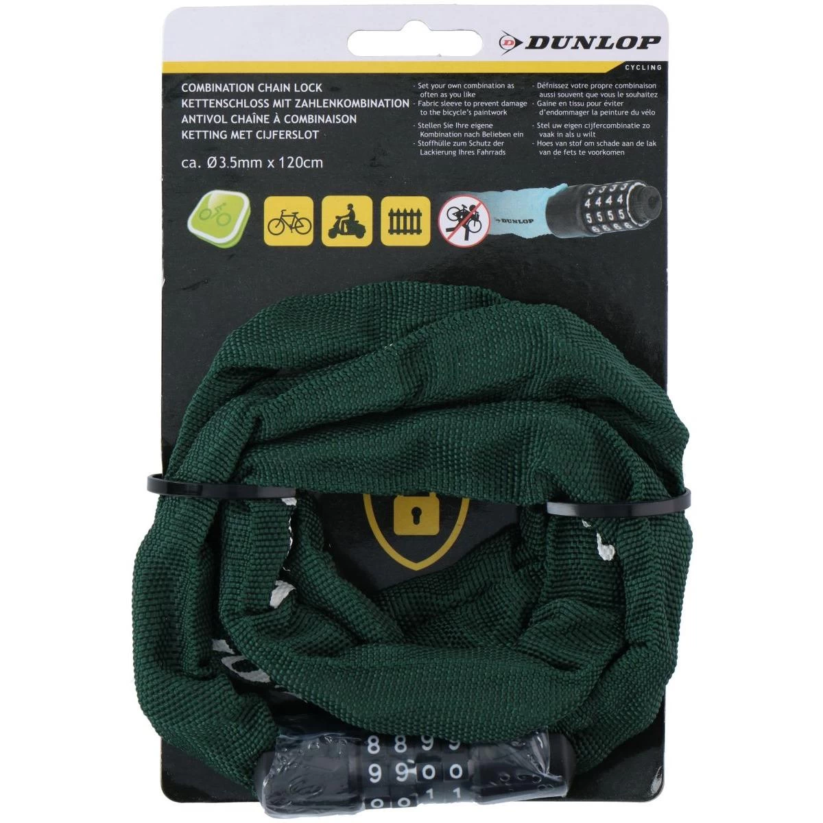 dunlop Dviračio Grandinė Su 120 Cm Ilgio Kombinuotu Užraktu - žalia