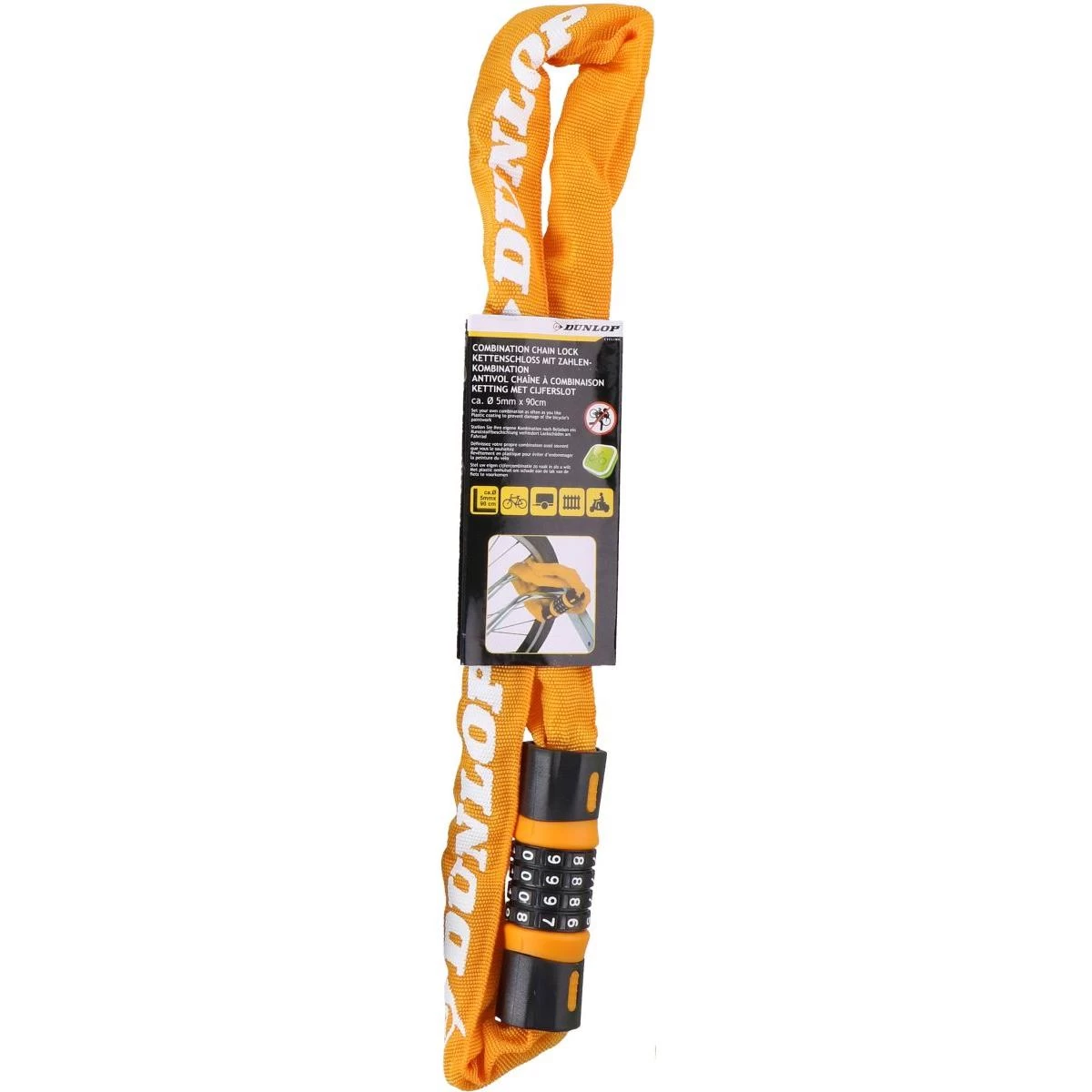 dunlop Dviračio Užrakto Grandinė Su Kombinacija, 90 Cm Ilgio, Oranžinė