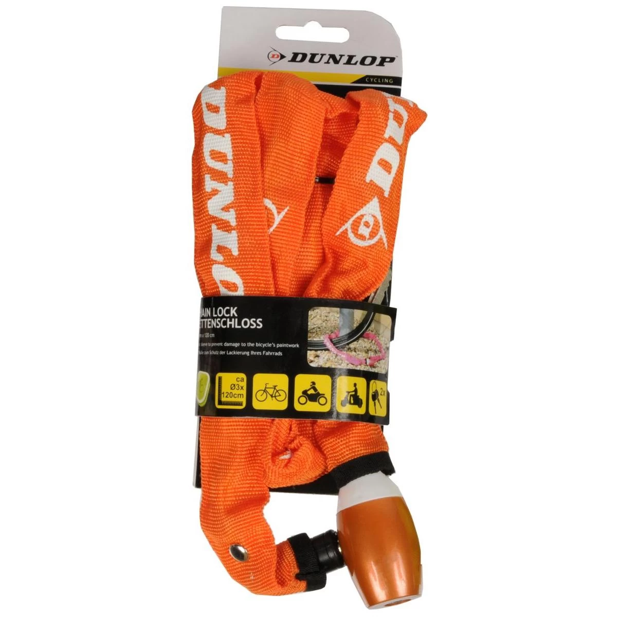 dunlop Dviračių Užrakto Grandinė 120 Cm Ilgio Oranžinė