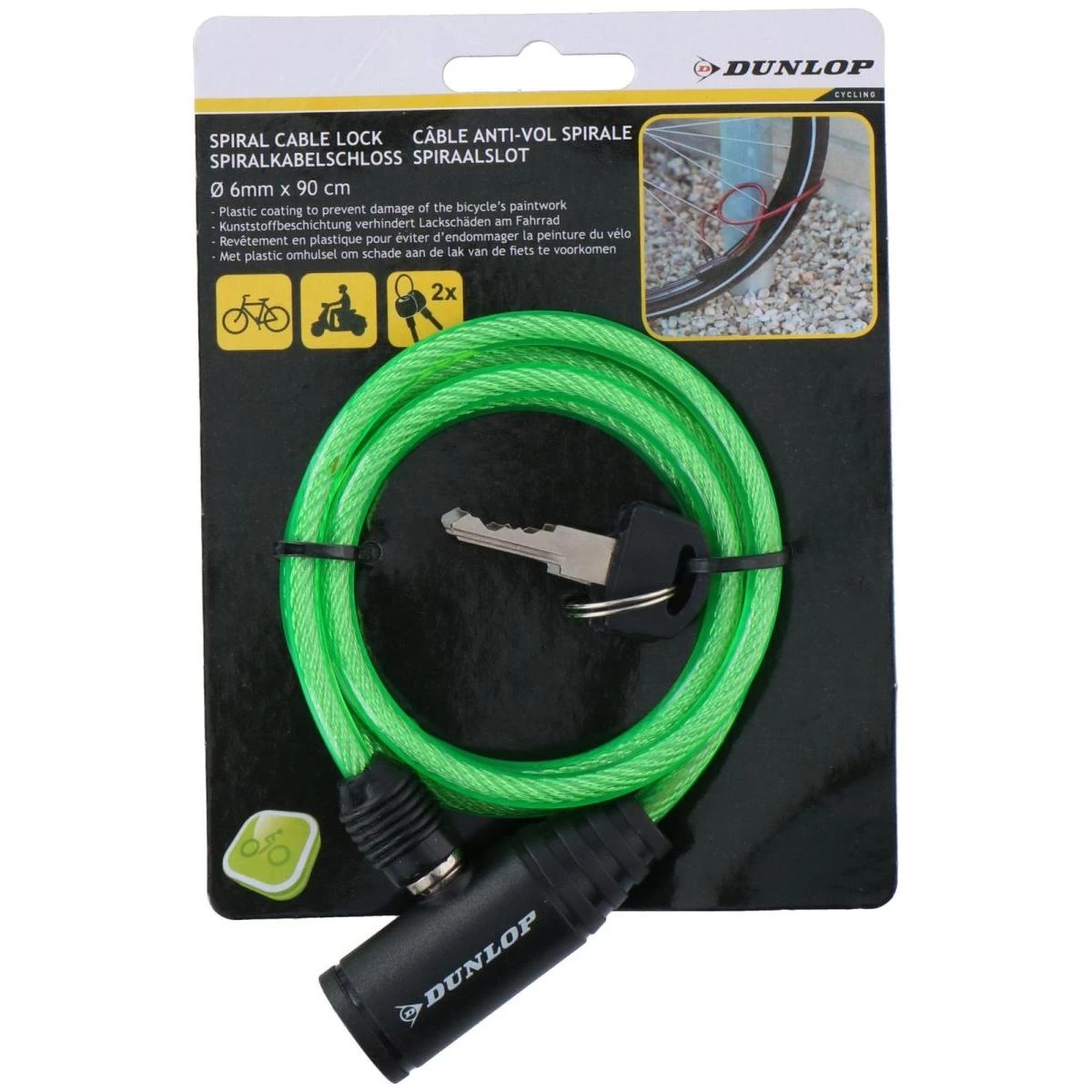 Dunlop Spiralinis Didžiųjų Dviračių Laikiklis Su Raktu 0.6x90cm žalia