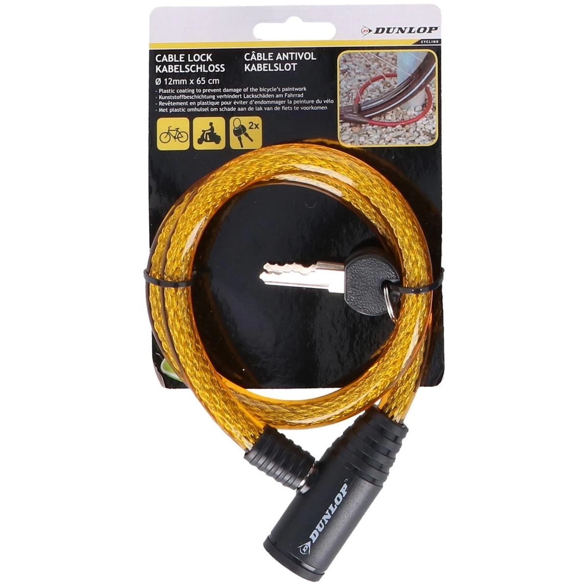 Dunlop Spiralinis Didžiųjų Dviračių Laikiklis Su Raktu 1,2x65 Cm - Geltonas