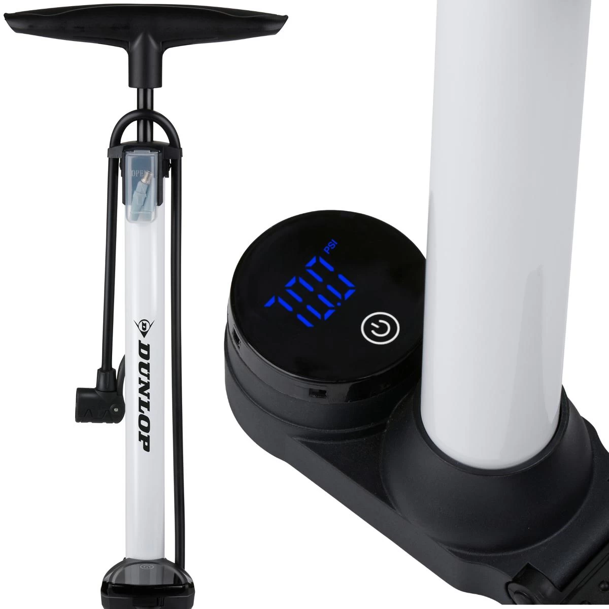 Dunlop Tyrimo Bike Pumpas 174psi (12bar) Su Elektroniniu Manometru Folding Basis