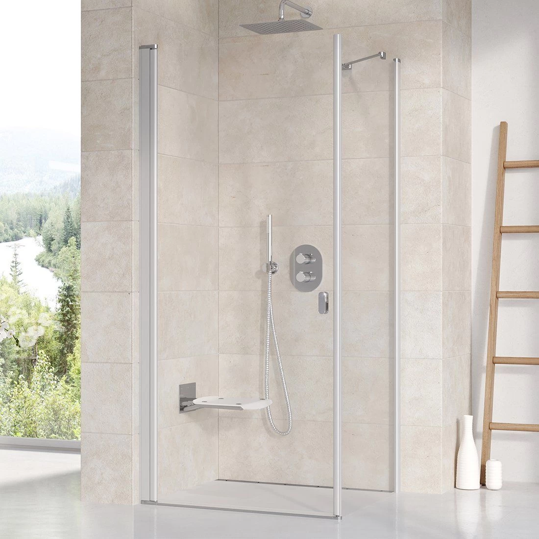 Dušo durys Ravak Chrome CRV1-80 satinas+stiklas Transparent 1QV40U01Z1