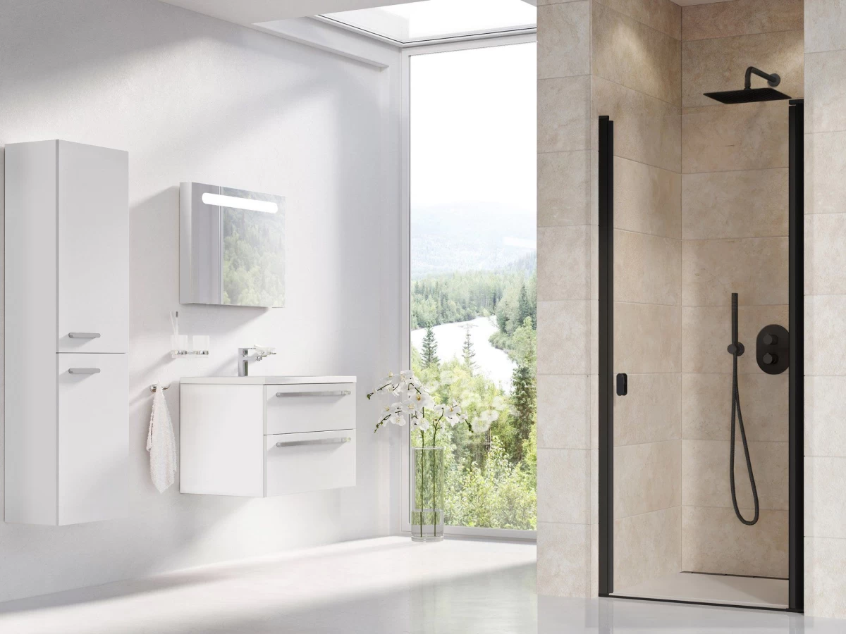 Dušo durys Ravak CSD1 80, juoda+stiklas Transparent, 0QV40300Z1