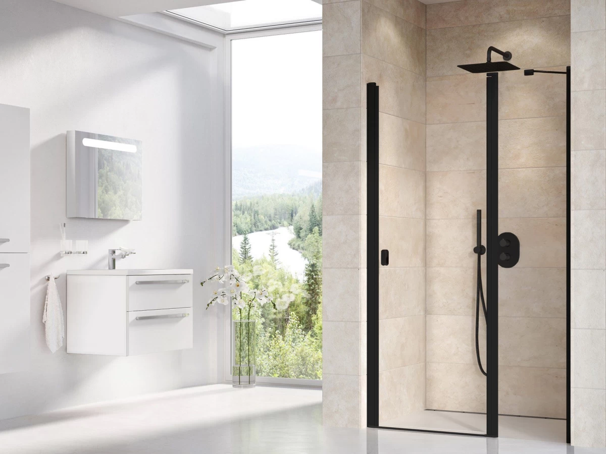 Dušo durys Ravak CSD2 100, juoda+stiklas Transparent, 0QVAC300Z1