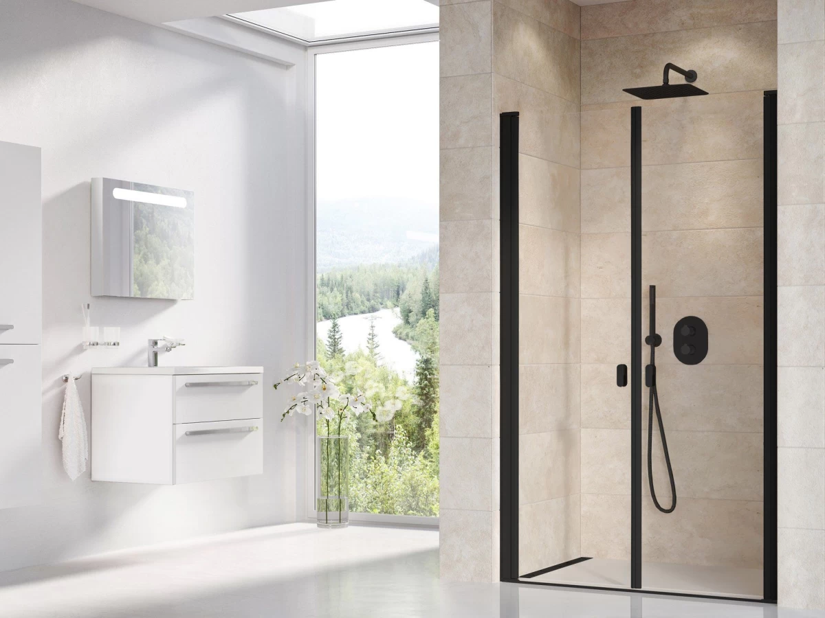 Dušo durys Ravak CSDL2 120, juoda+stiklas Transparent, 0QVGC30LZ1