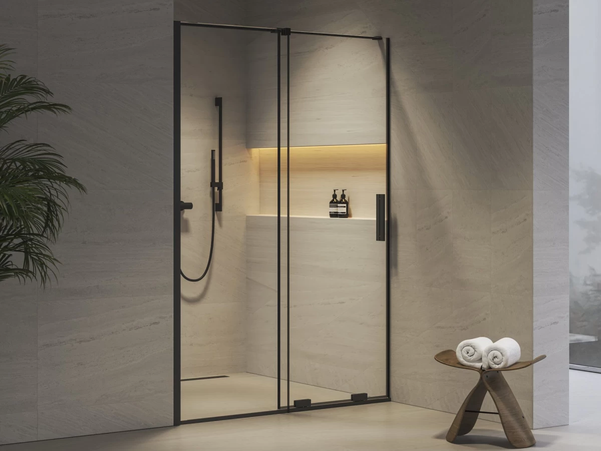 Dušo durys Ravak RODP2 140, juodas+stiklas Transparent, X08VM0300Z1