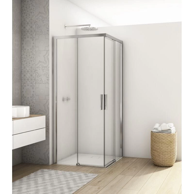 Dušo kabina 900x900 Ronal DIVERA pilko blizgaus profilio, kvadratinė