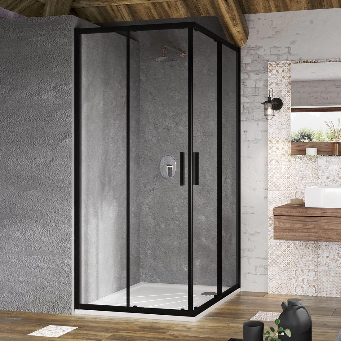 Dušo kabina Ravak Blix Slim BLSRV2-80 juoda+stiklas Transparent X1LM40300Z1