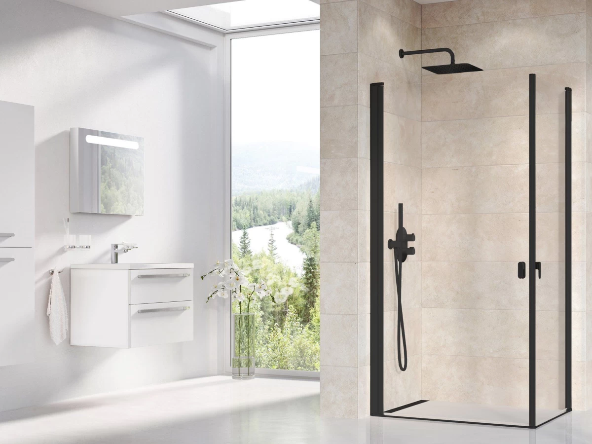 Dušo kabina Ravak CRV1 100, juoda+stiklas Transparent, 1QVA0301Z1