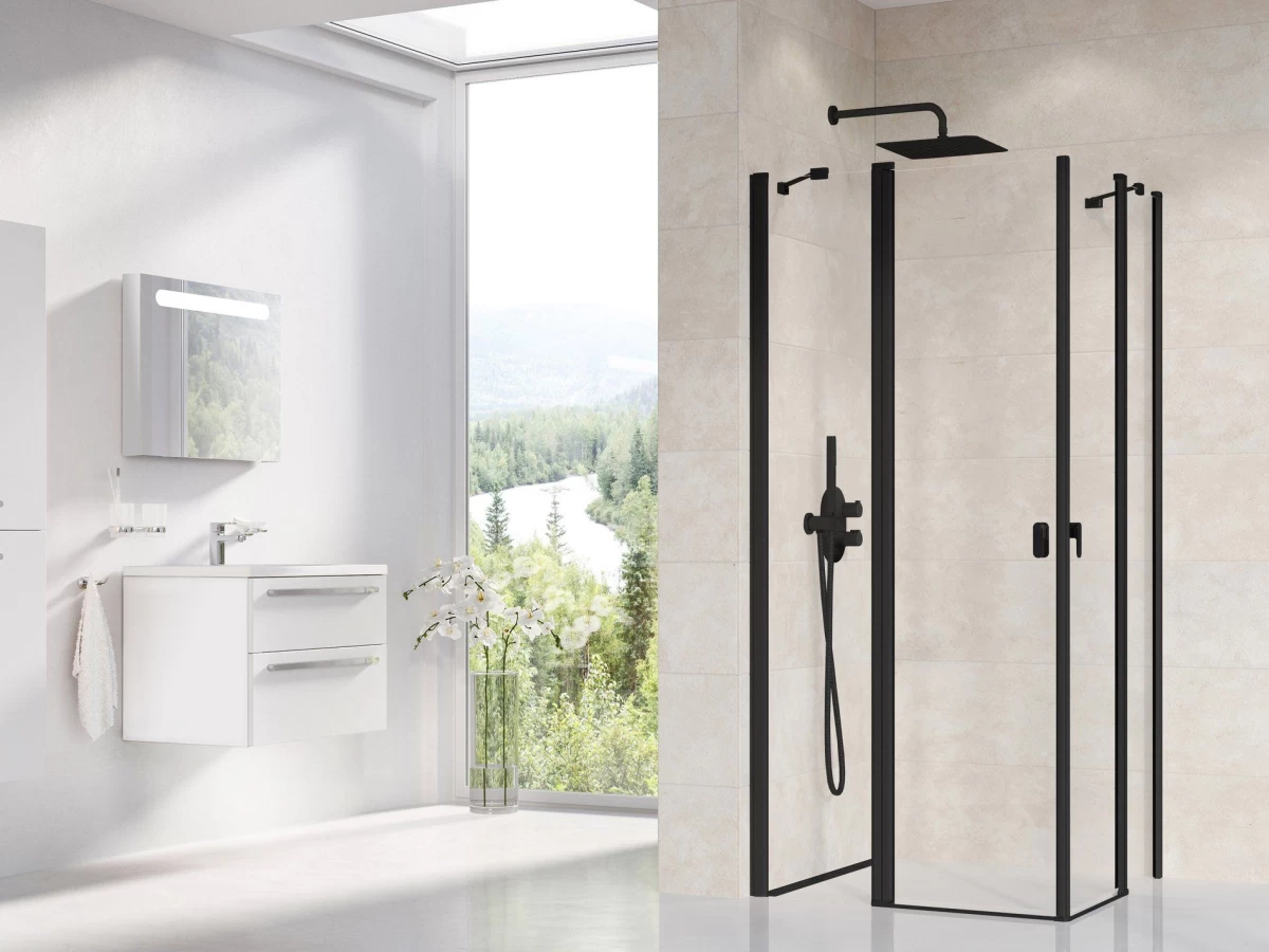 Dušo kabina Ravak CRV2 110, juoda+stiklas Transparent, 1QVD0300Z1
