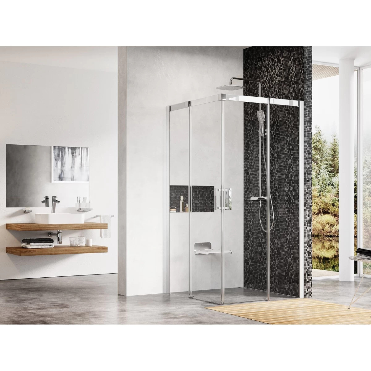 Dušo kabina RAVAK Matrix MSRV4, 90x90cm chromas ir skaidrus stiklas Dušo kabina RAVAK Matrix MSRV4, 90x90cm chromas ir skaidrus stiklas