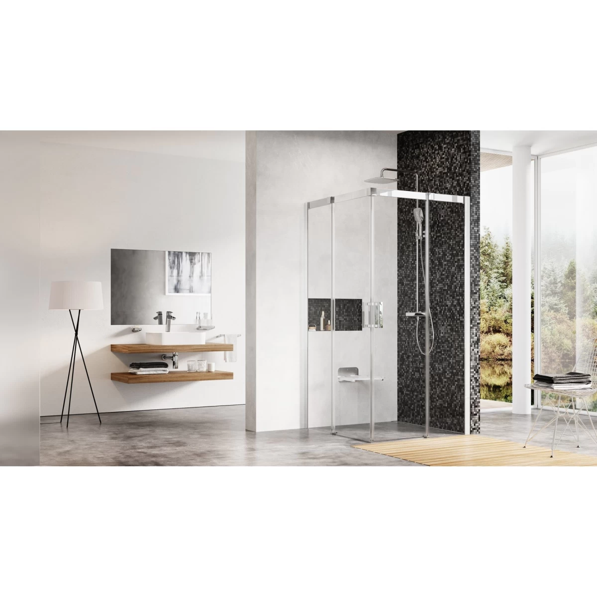 Dušo kabina RAVAK Matrix MSRV4, 90x90cm satinas ir skaidrus stiklas Dušo kabina RAVAK Matrix MSRV4, 90x90cm satinas ir skaidrus stiklas