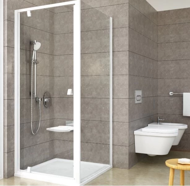 Dušo kabina Ravak Pivot PDOP1-90+PSS-90, balti profiliai, skaidrus stiklas