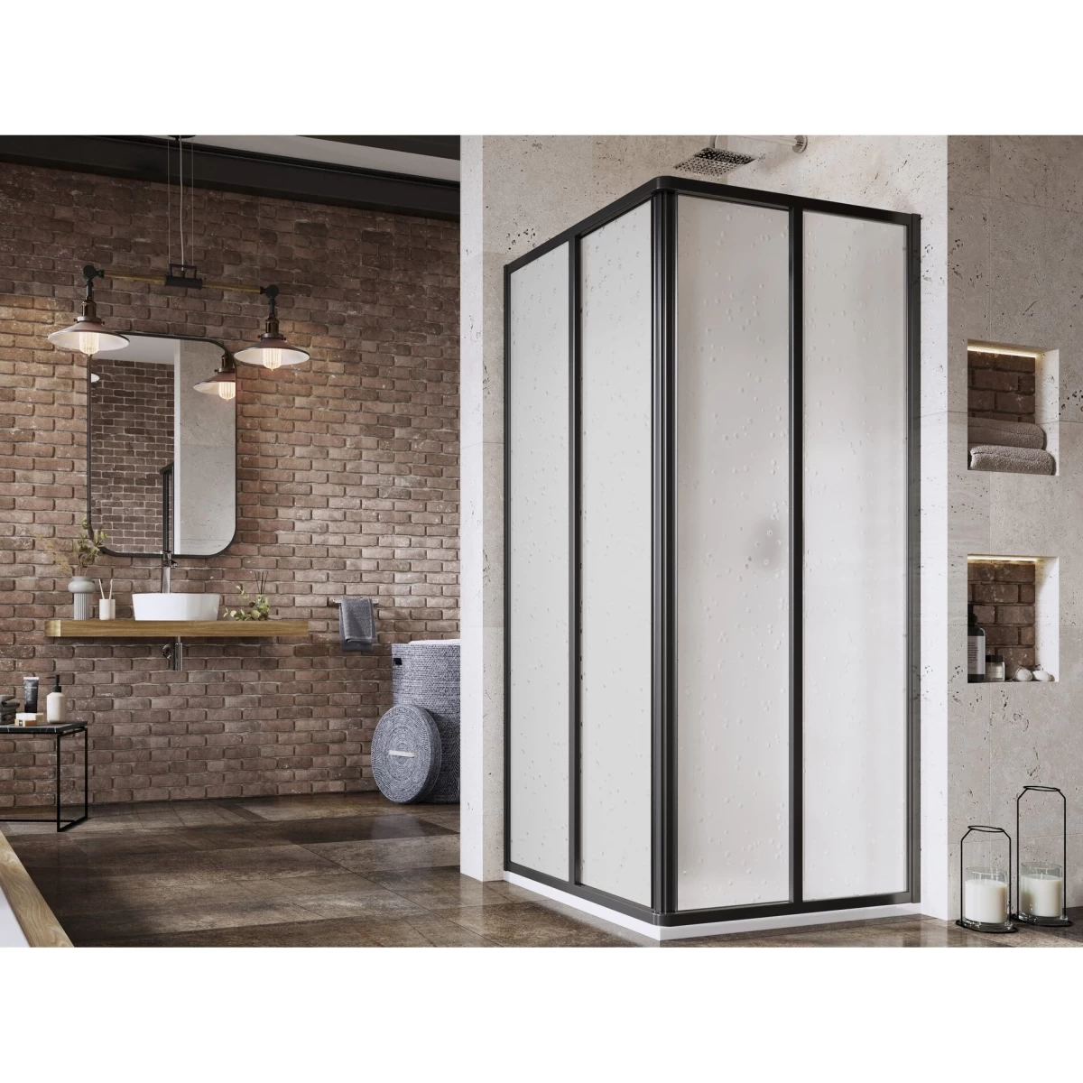 Dušo kabina RAVAK Supernova SRV2+SRV2 195, 90x90cm juoda ir plastikas Pearl Dušo kabina RAVAK Supernova SRV2+SRV2 195, 90x90cm juoda ir plastikas Pearl