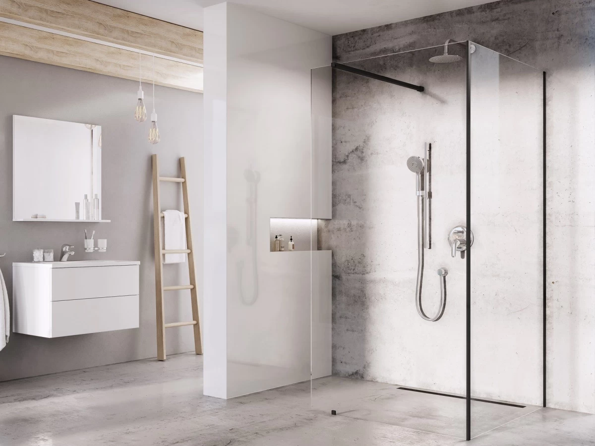 Dušo kabina Ravak Walk-In Corner 120x80, juoda+stiklas Transparent GW1CG4300Z1