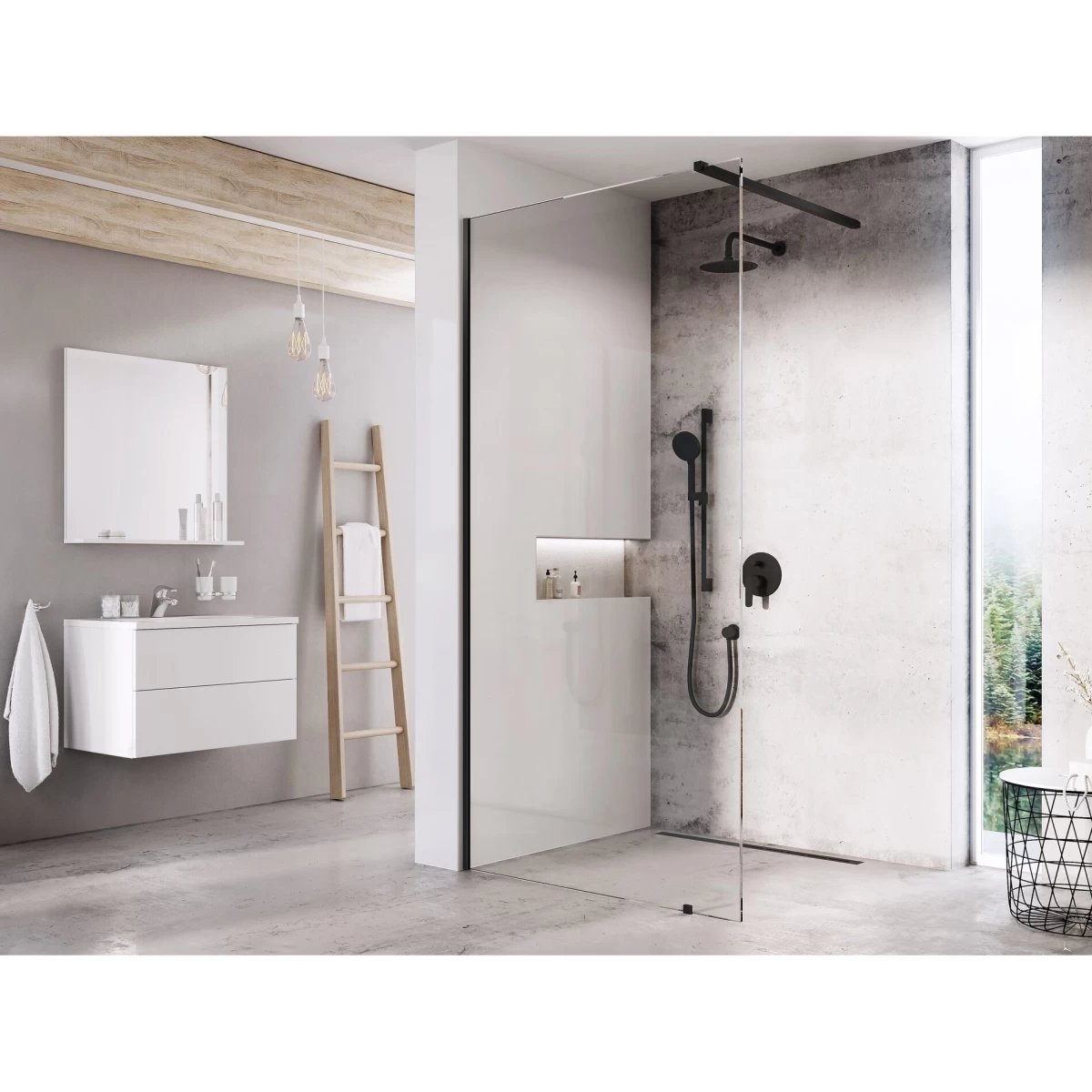 Dušo kabina RAVAK Walk-In Wall Set, 110cm juoda ir skaidrus stiklas Dušo kabina RAVAK Walk-In Wall Set, 110cm juoda ir skaidrus stiklas