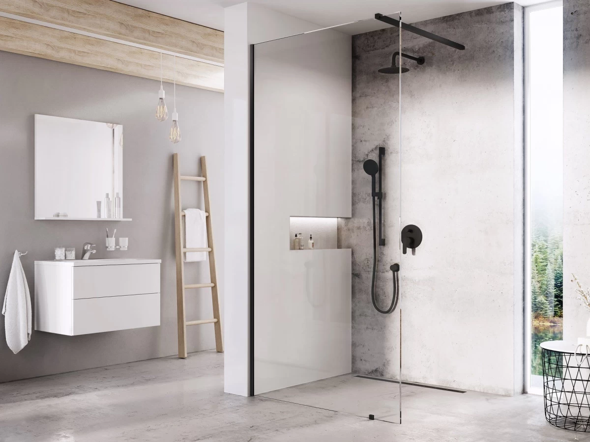 Dušo kabina Ravak Walk-In Wall Set 120, juoda+stiklas Transparent GW9WG030SZ1