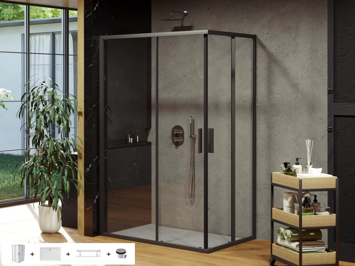 Dušo kabinos komplektas Ravak SET 19L - BLSRV2K+BLSRV2K 80x120, juoda+stiklas Transparent