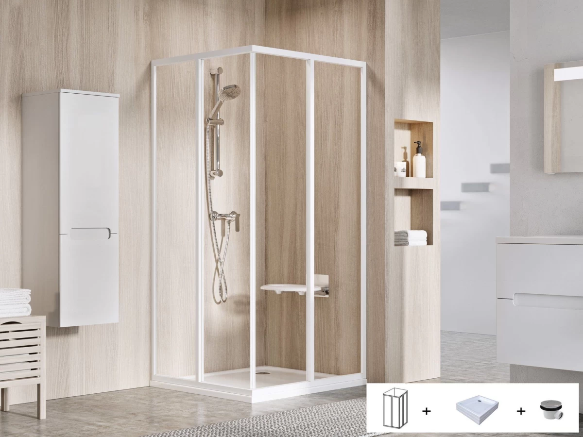 Dušo kabinos komplektas Ravak SET 2 - SRV2+SRV2 75x90, balta+stiklas Transparent