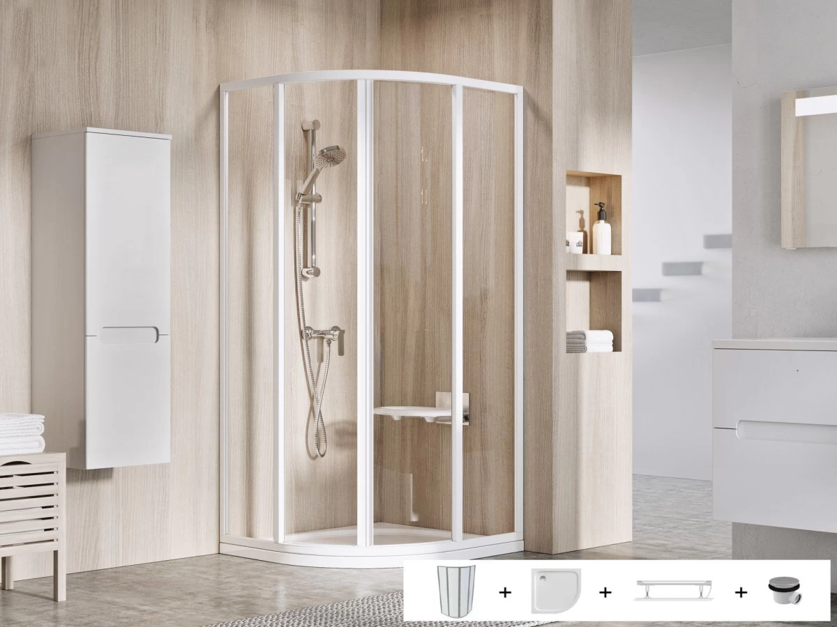 Dušo kabinos komplektas Ravak SET1 - SKCP4 90x90, balta+stiklas Transparent