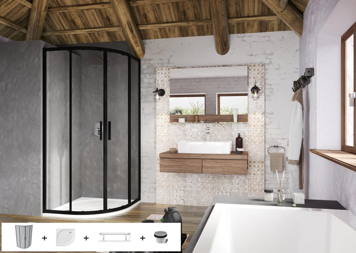 Dušo komplektas 5 in 1 Blix Slim Ravak SET7 - BLSCP4 90x90 komplektas, juoda+Transparent SET7 Dušo komplektas 5 in 1 Blix Slim Ravak SET7 - BLSCP4 90x90 komplektas, juoda+Transparent SET7