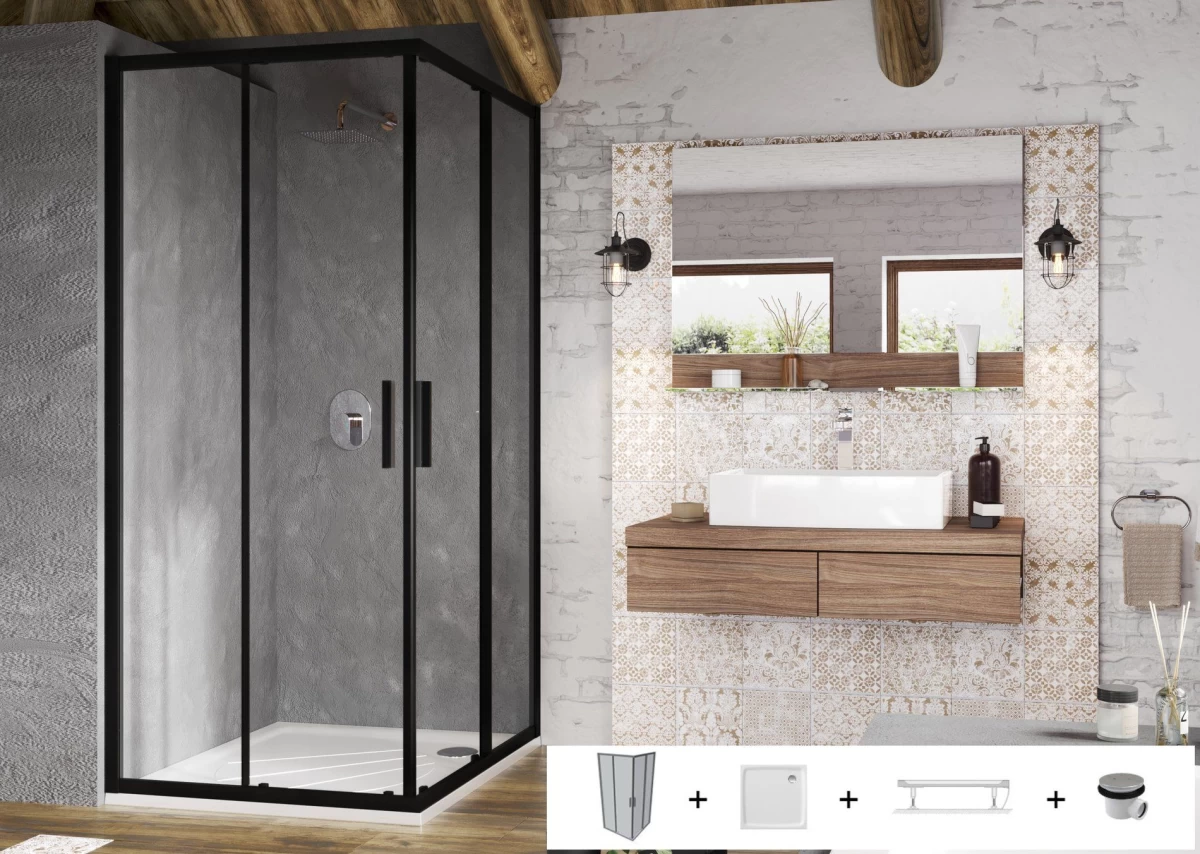 Dušo komplektas 5 in 1 Blix Slim Ravak SET9 - BLSRV2 80x80 komplektas, juoda+Transparent SET9 Dušo komplektas 5 in 1 Blix Slim Ravak SET9 - BLSRV2 80x80 komplektas, juoda+Transparent SET9