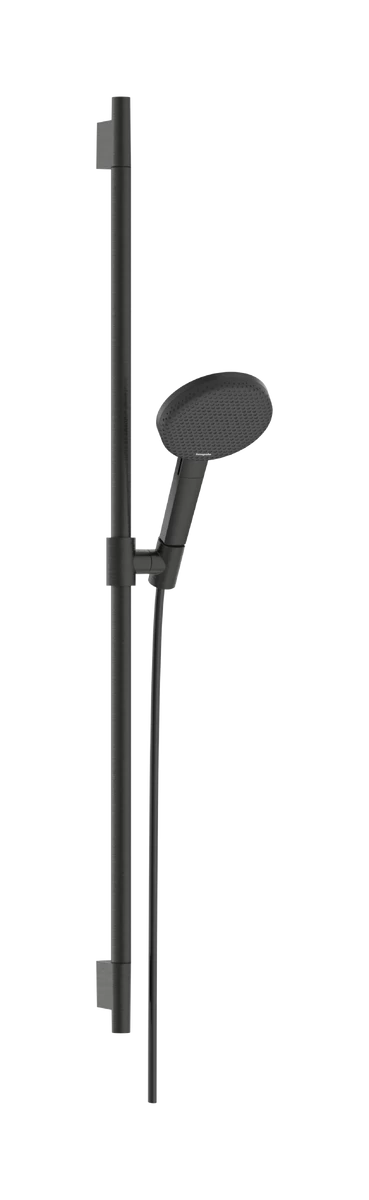 Dušo komplektas Hansgrohe Raindance Alive Select S 125 mm, 3 srovių, EcoSmart, su Unica S Puro 90 cm dušo stovu, šlifuoto juodo chromo spalvos, 24603340