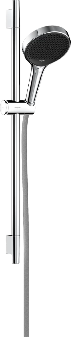 Dušo kompletas Hansgrohe: rankinis dušas Rainfinity 130 mm skersmens, laikiklis 65 cm, dušo žarnelė Designflex textile, chromas, 28745000