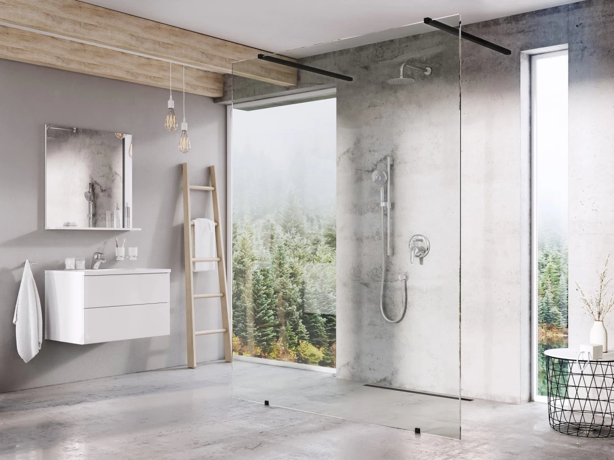 Dušo sienelė Ravak Walk-In Free Set 130, juoda+stiklas Transparent, GW9FJ030SZ1