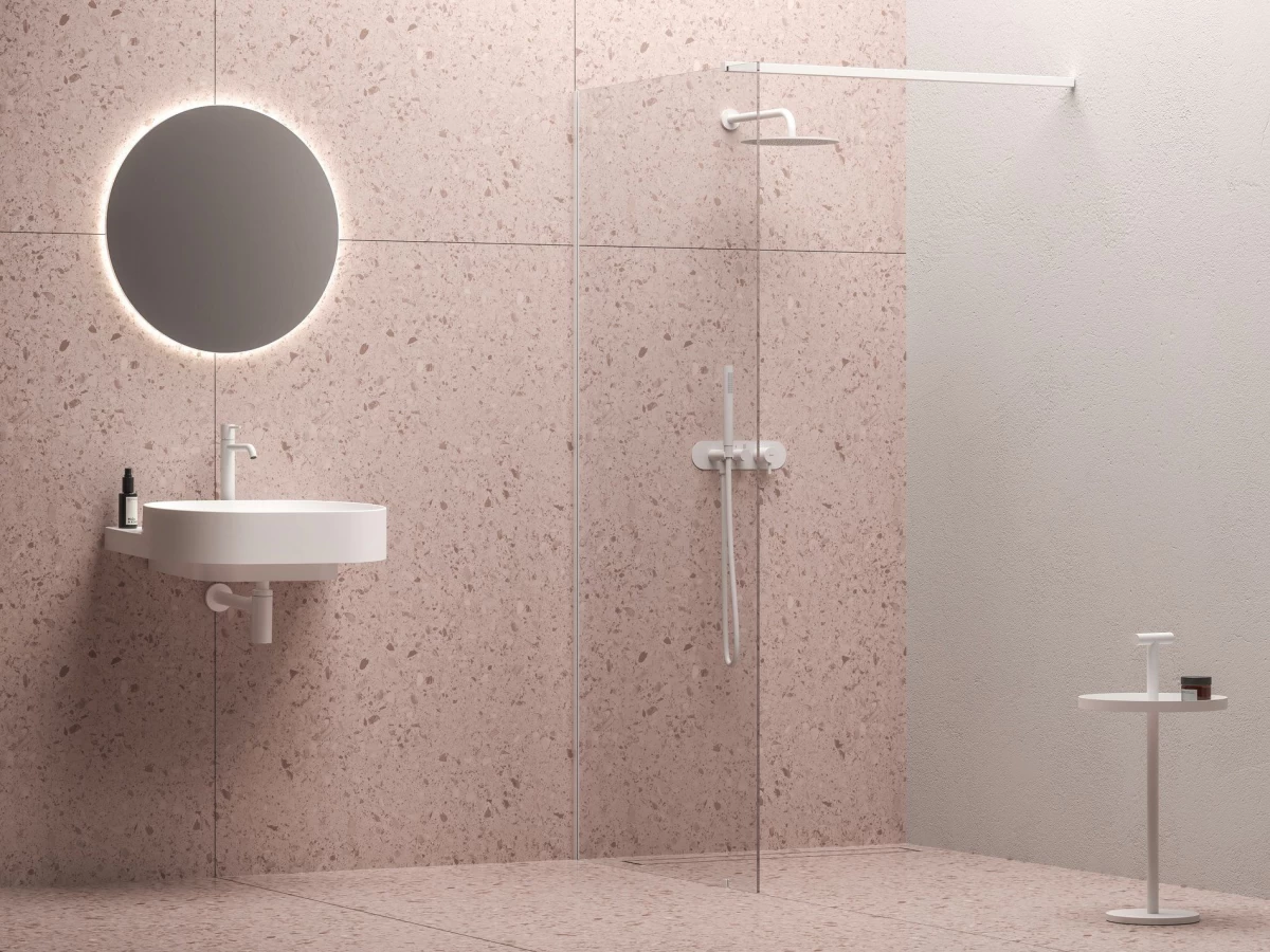 Dušo sienelė Ravak Walk-In Wall 100 cm balta matinė, skaidriu stiklu GW9WA0E0SZ1