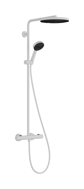 Dušo sistema HANSGROHE Pulsify S Puro 260 1jet su Ecostat Fine termostatu ir rankiniu dušeliu 3jet, matinė balta, 24236700
