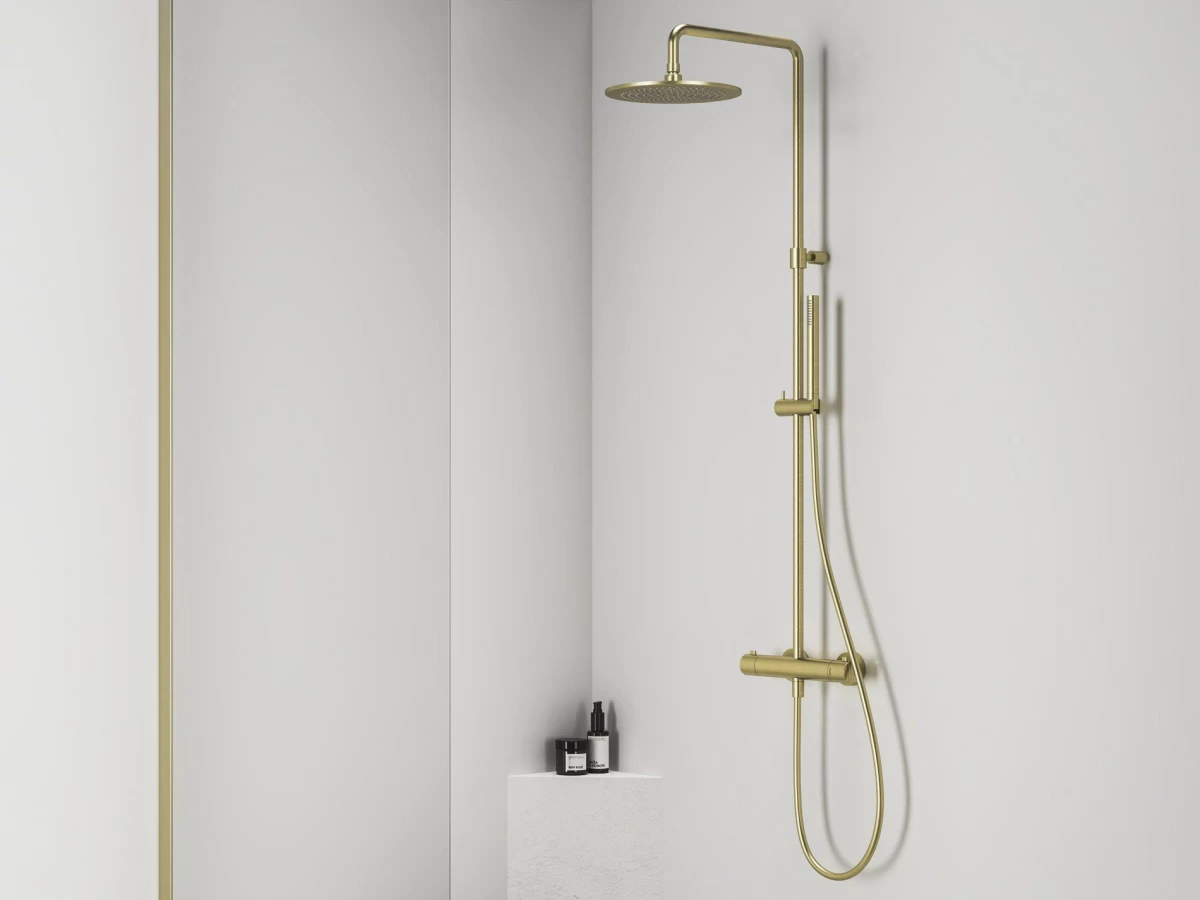 Dušo stovas su termostatiniu maišytuvu ir dušo komplektu Ravak ES 091.60GLB, šlifuoto aukso, X070614