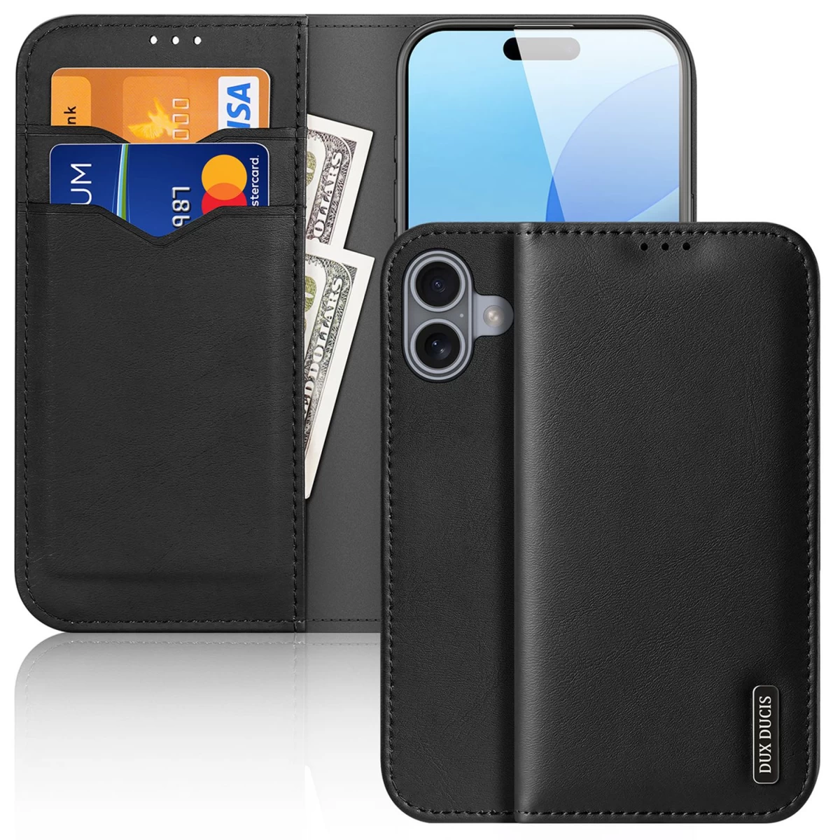 Dux Ducis Hivo Dėklas Iphone 16 Su Apvertimo Ir Rfid Apsauga - Juodas