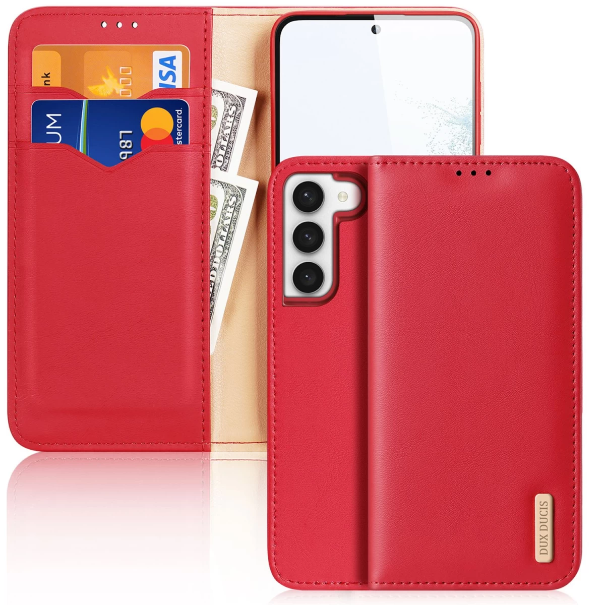 Dux Ducis Hivo Dėklas Samsung Galaxy S23+ Dėklas Su Apverčiama Pinigine Rfid Užraktas Raudonas