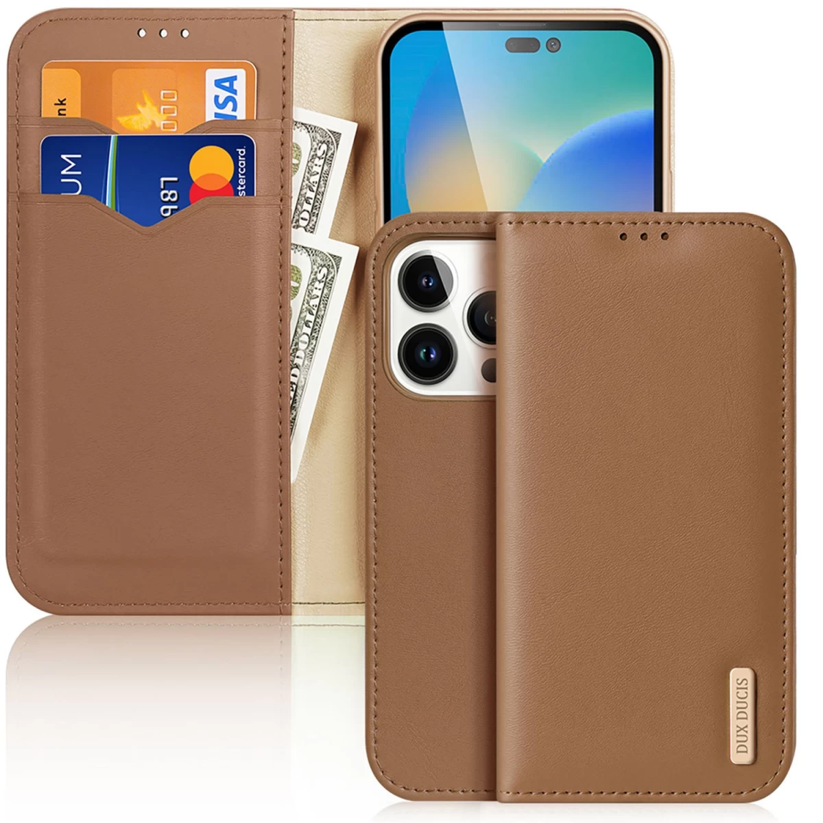 Dux Ducis Hivo Odinis Flip Dangtelis Iphone 14 Pro Rudos Spalvos Natūralios Odos Piniginė Kortelėms Ir Dokumentams Dux Ducis Hivo Odinis Flip Dangtelis Iphone 14 Pro Rudos Spalvos Natūralios Odos Piniginė Kortelėms Ir Dokumentams
