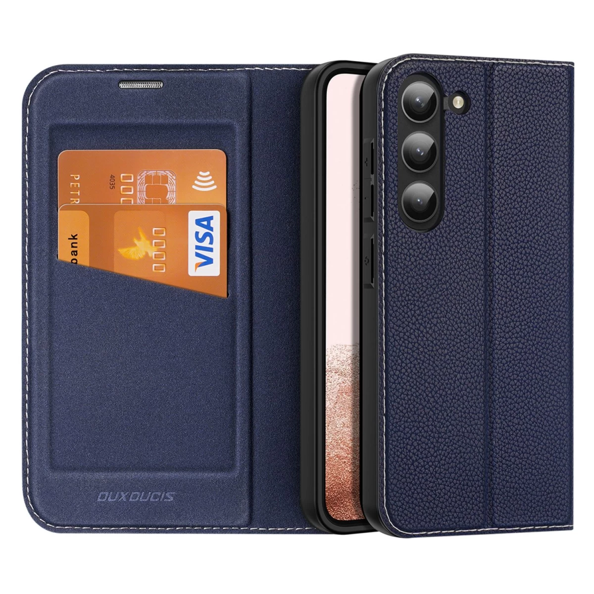 Dux Ducis Skin X2 Dėklas Samsung Galaxy S23+ Su Atverčiamu Dangteliu, Pinigine Ir Stovu, Mėlynos Spalvos Dux Ducis Skin X2 Dėklas Samsung Galaxy S23+ Su Atverčiamu Dangteliu, Pinigine Ir Stovu, Mėlynos Spalvos