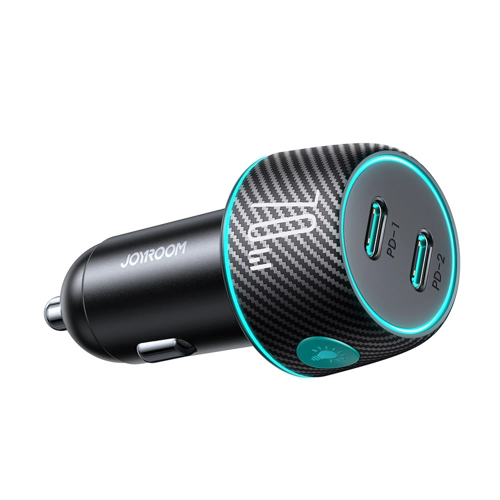 Dvigubas 2x Usb-c 70w Automobilinis įkroviklis Su Led Apšvietimu Jr-ccn02 - Juodas