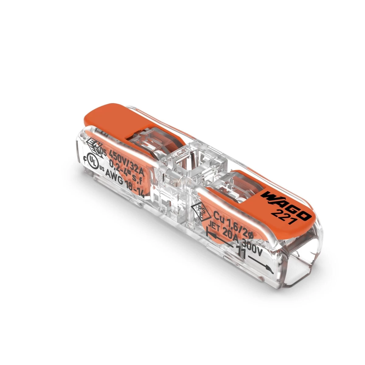 Dvipusė universali spyruoklinė jungtis WAGO 221-2411, 2x0.2-4mm²