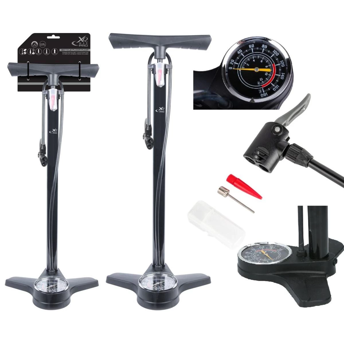 Dviračių Dirbtuvių Siurblys 180psi (12bar) Su Manometru Xqmax Pro