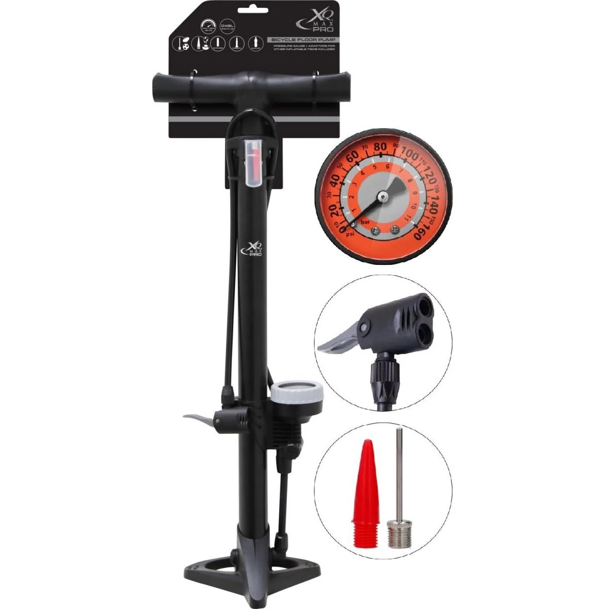 Dviračių Siurblys Xqmax Pro 160psi (11bar) Su Manometru Small Basis