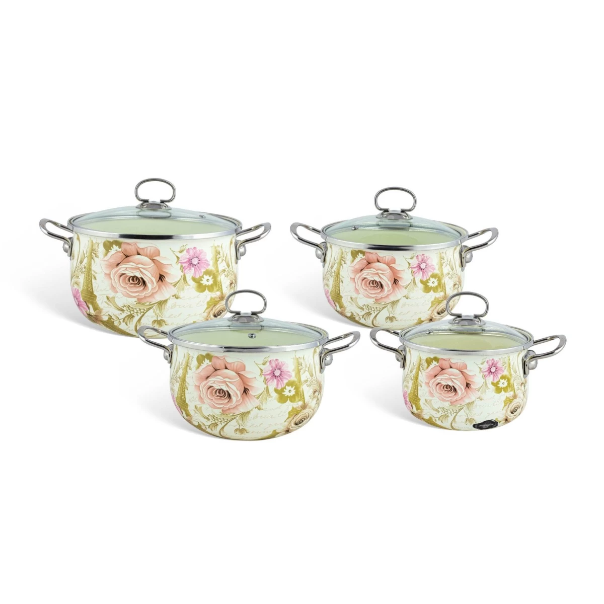 Edenberg emaliuotų puodų rinkinys su stikliniais dangčiais, 10 dalių, EB-1843